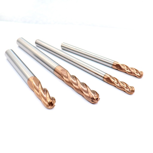 BALLNOSE 4FLUTE, 55HRC, DIA 0.3MM to 20MM, COPPER COATING