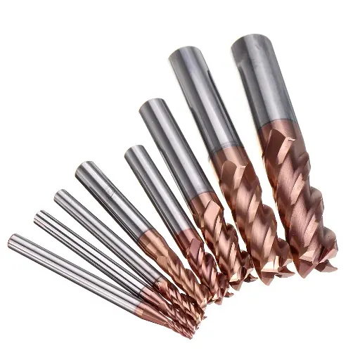 ENDMILL 4FLUTE, 55HRC, DIA 0.3MM to 20MM, COPPER COATING